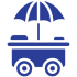 Blue food cart icon with umbrella.
