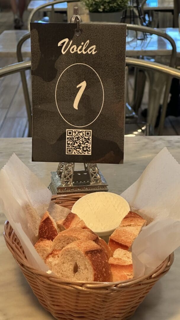 Basket of bread with table number one.